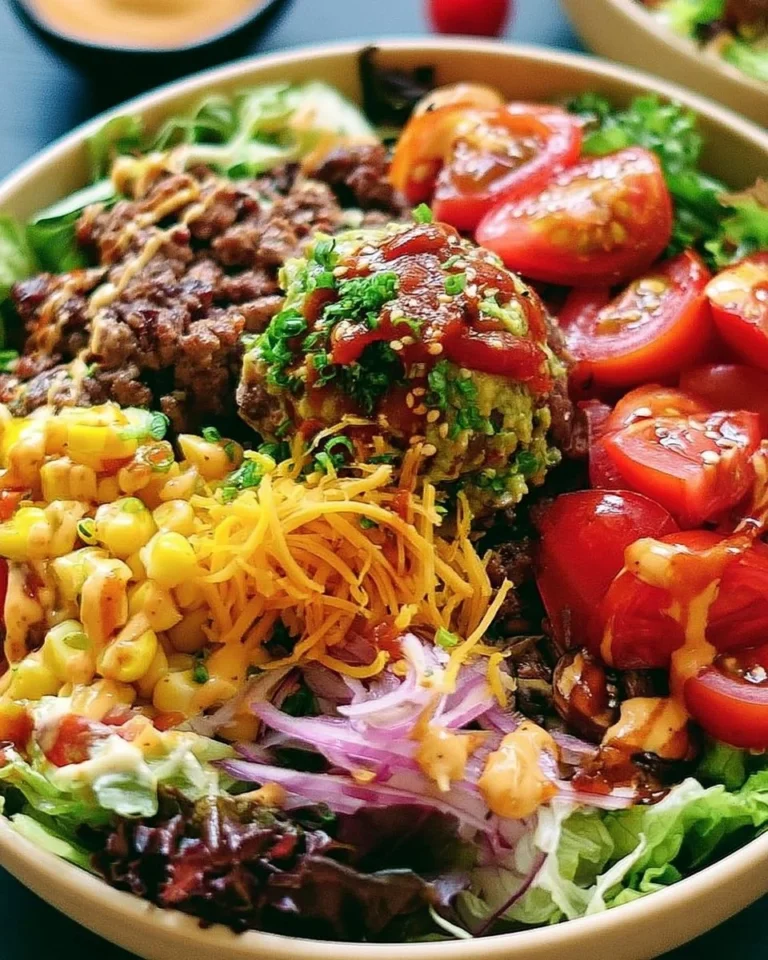 Delicious cheeseburger bowl with beef, cheese, and fresh toppings