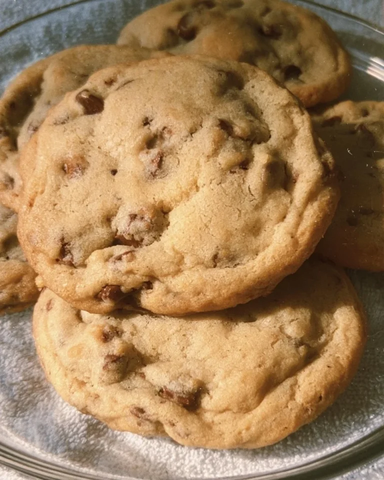 Homemade chocolate chip cookies fresh from the oven with melted chocolate chips.