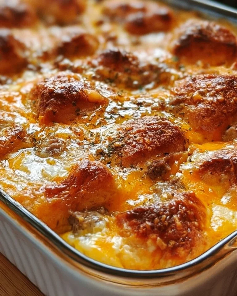 Crescent roll breakfast casserole showcasing flaky layers and delicious ingredients.