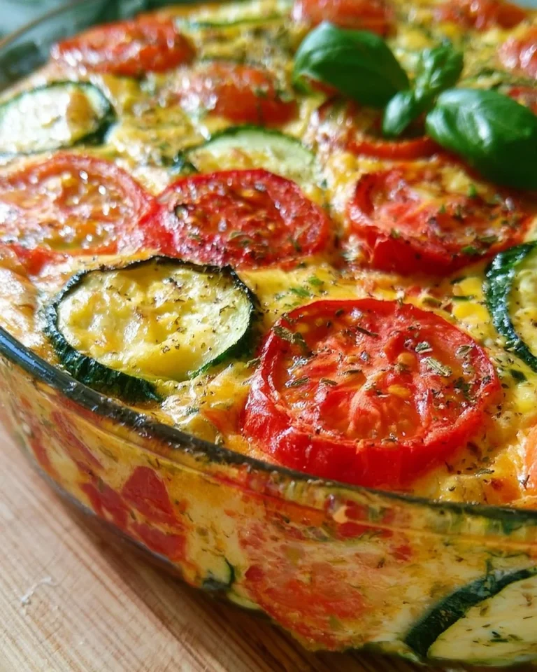 Slice of crustless zucchini tomato quiche on a plate