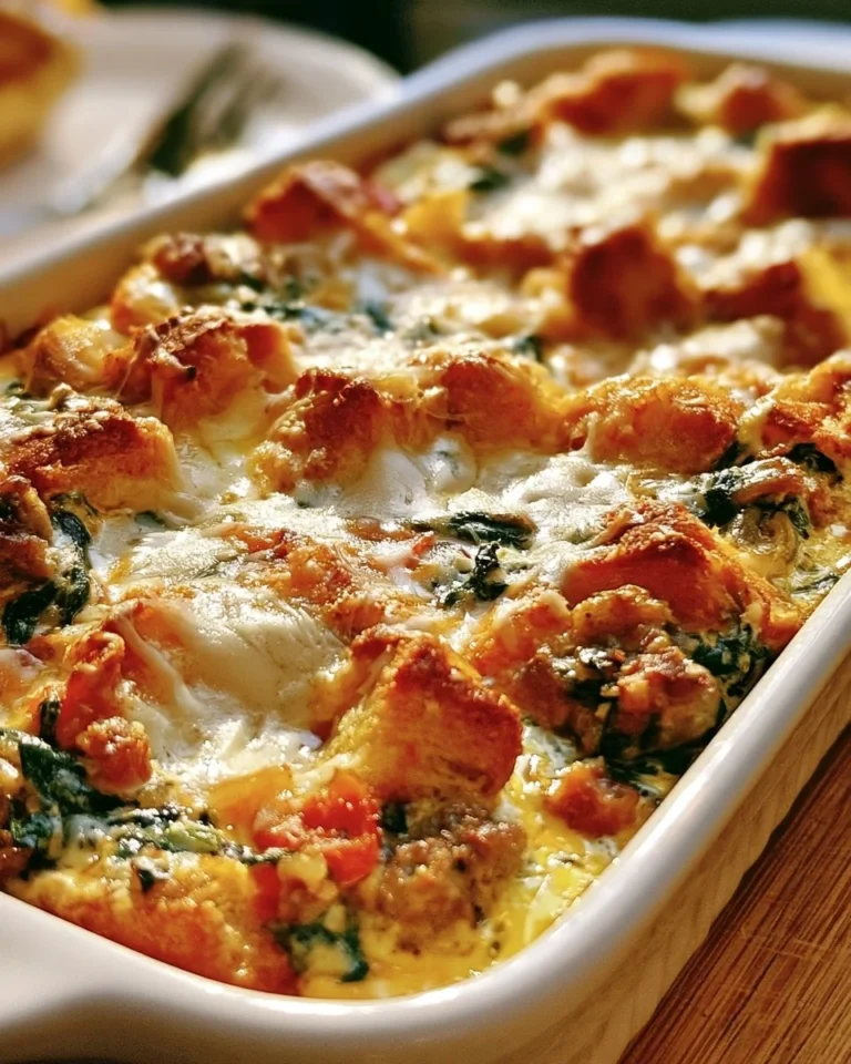 Baked Easy Italian Bread and Egg Casserole served in a dish