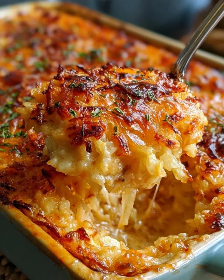 Homemade Hash Brown Casserole served in a kitchen setting