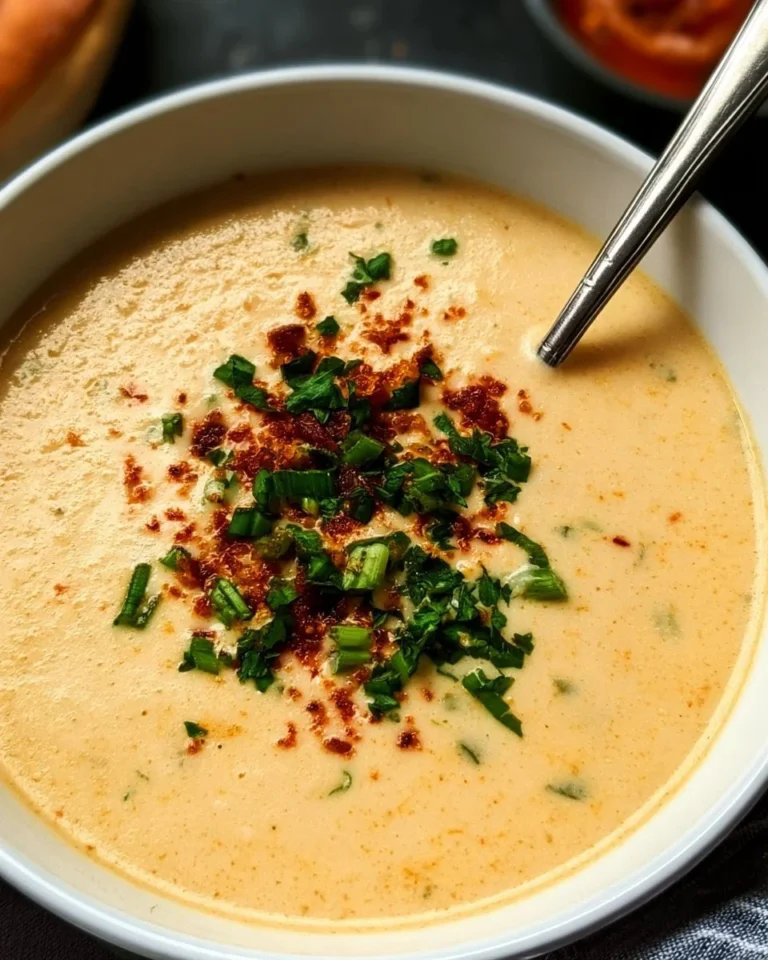 High-protein cream of soup in a bowl garnished with herbs