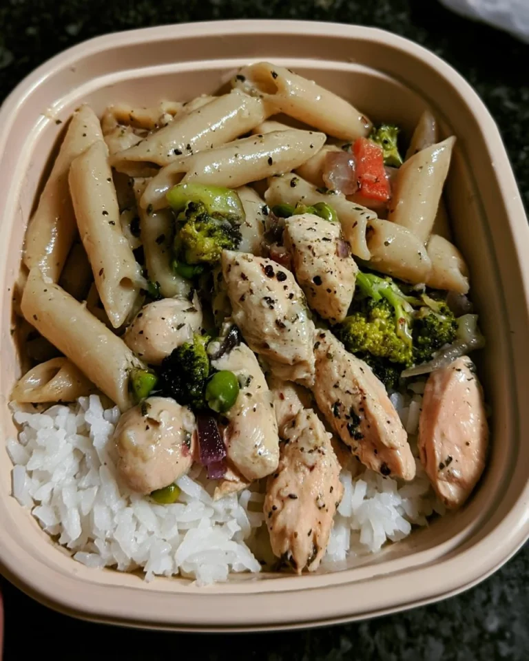 Plate of high-protein pasta with vegetables and sauce