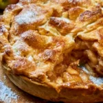 Delicious homemade apple pie with golden crust and fresh apples