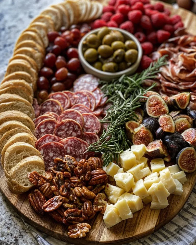 Easy charcuterie board with assorted meats, cheeses, and fresh fruits