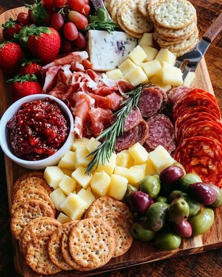 Vibrant summer charcuterie board with fresh fruits, cheeses, and meats.