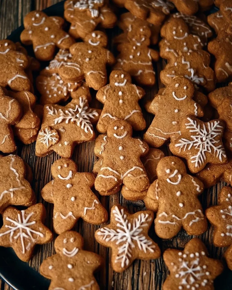 Delicious Vegan Gingerbread Cookies decorated with icing on a plate