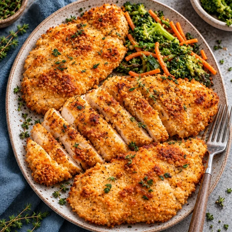 Deliciously baked ranch chicken served on a plate with herbs and spices.