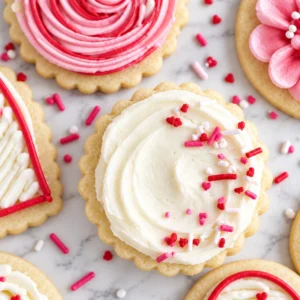 Plate of best-ever buttercream sugar cookies with vibrant frosting