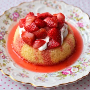 Delicious strawberry shortcake with fresh strawberries and whipped cream