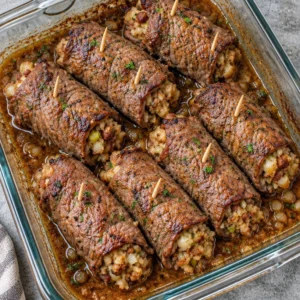 Delicious stuffed roulade with rice ready to serve