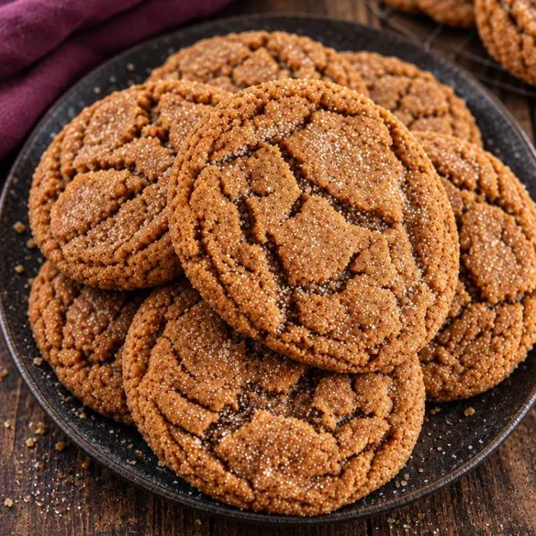Delicious gingerdoodle cookies decorated with spices on a wooden table.
