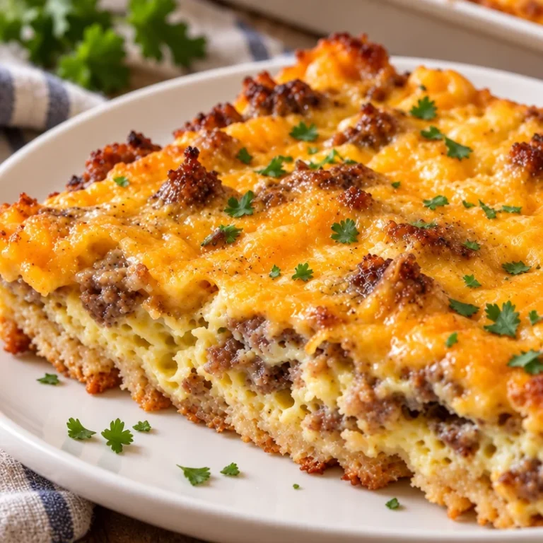 A delicious easy breakfast casserole served on a plate, perfect for make-ahead meals