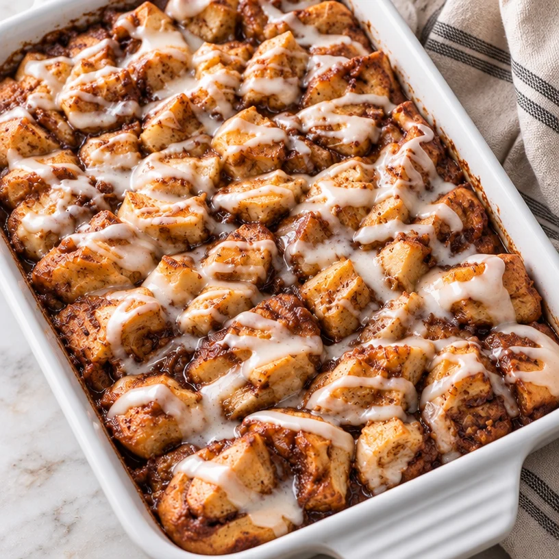 Easy Cinnamon Roll Casserole is the perfect breakfast to wake up to on Christmas morning! Made with delicious cinnamon r… | Things to bring to a breakfast potluck, Recipes that use cinnamon rolls, Cinnamon roll dish