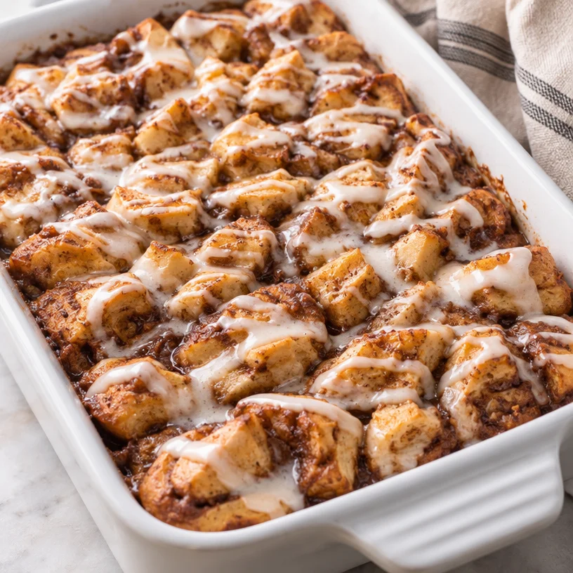 Easy Cinnamon Roll Casserole is the perfect breakfast to wake up to on Christmas morning! Made with delicious cinnamon r… | Things to bring to a breakfast potluck, Recipes that use cinnamon rolls, Cinnamon roll dish