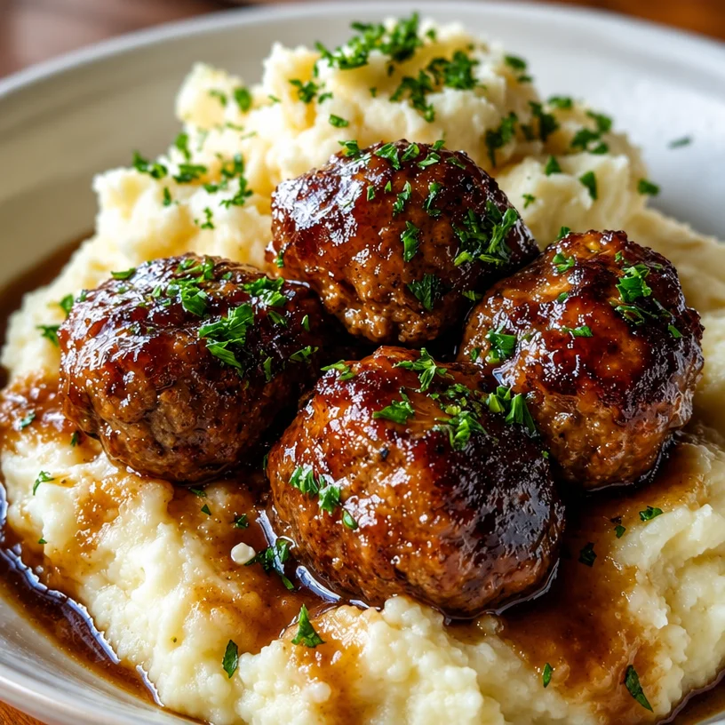 Easy Dinner Recipes For Two Beef Salisbury Steak Meatballs With Creamy Garlic Herb Mashed Potatoes
