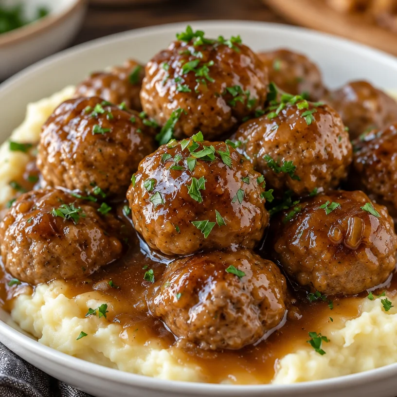 Easy Glazed Meatballs with Mashed Potatoes