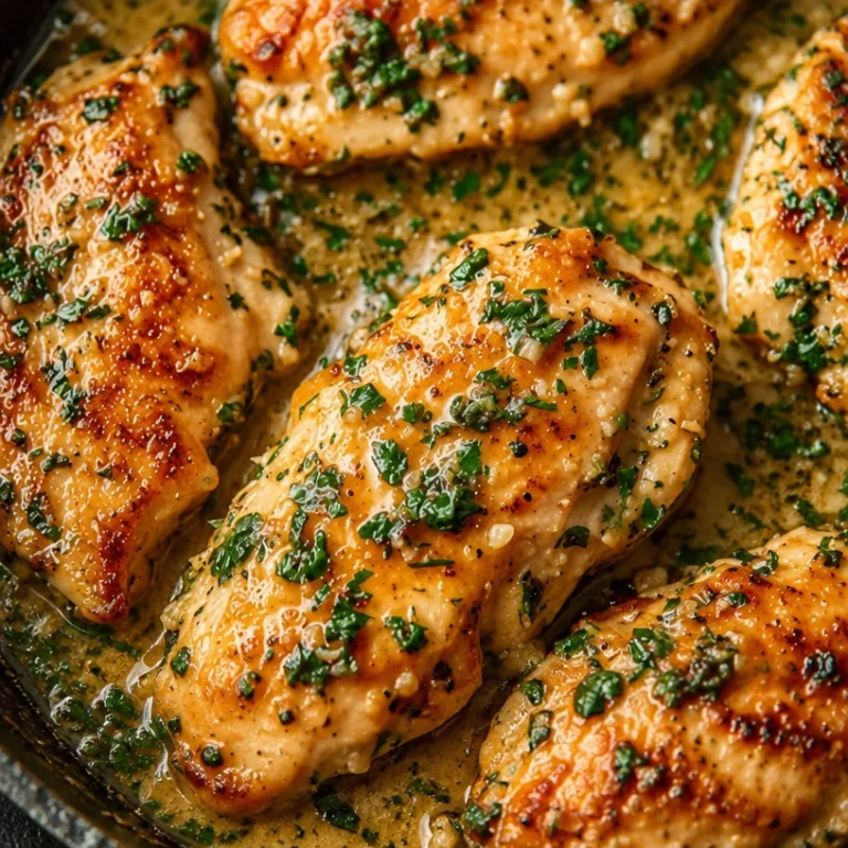 Delicious Garlic Butter Chicken garnished with herbs on a white plate