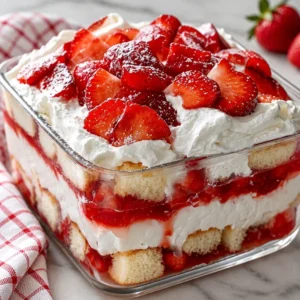 No-Bake Strawberry Shortcake dessert perfect for summer parties
