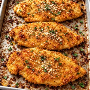 Ready in 30 minutes baked Parmesan crusted chicken on a plate