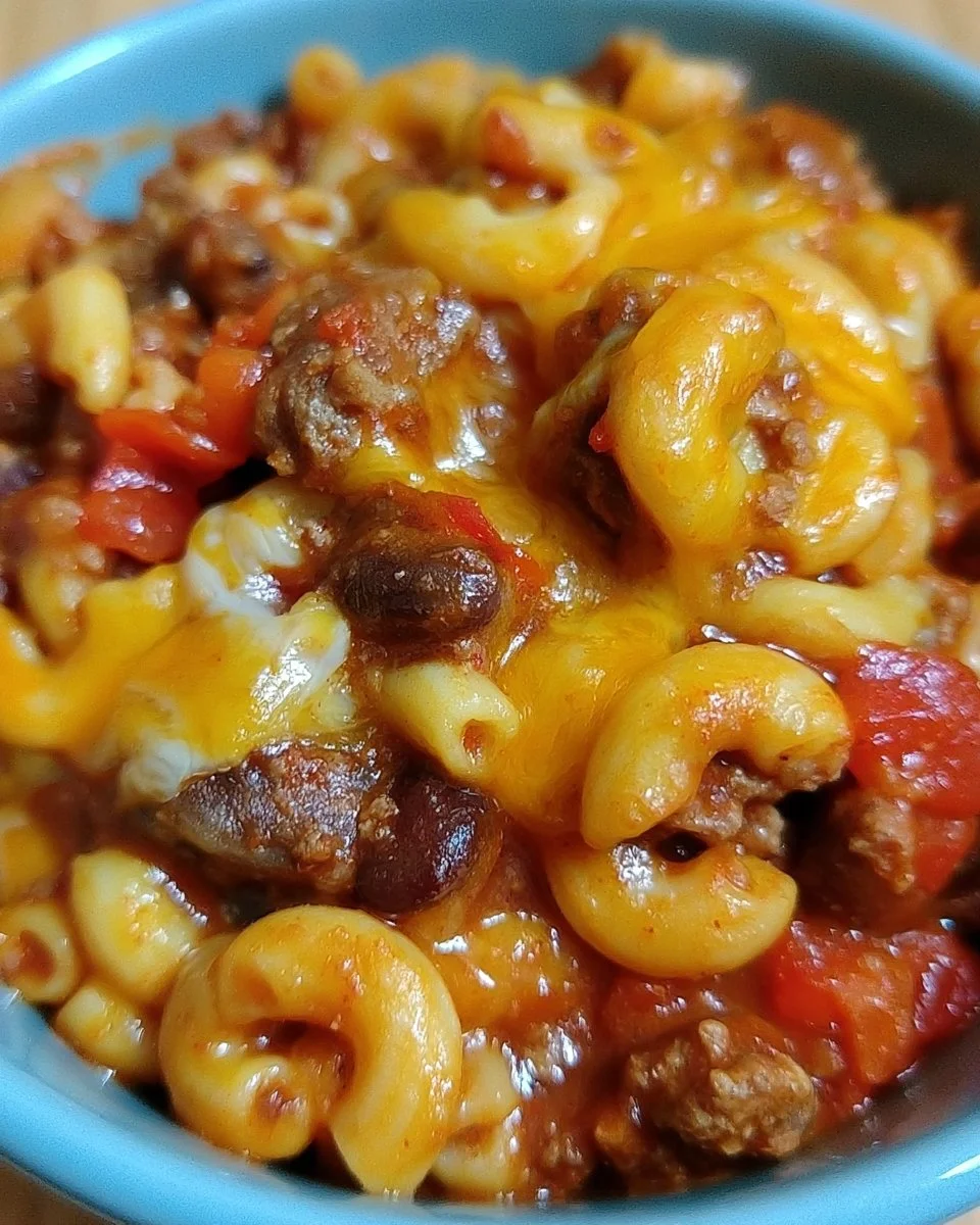 Slow Cooker Cheddar Chili Mac