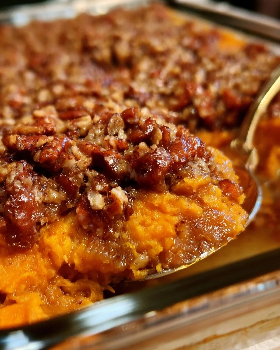 Sweet Potato Casserole with Pecan Praline Topping