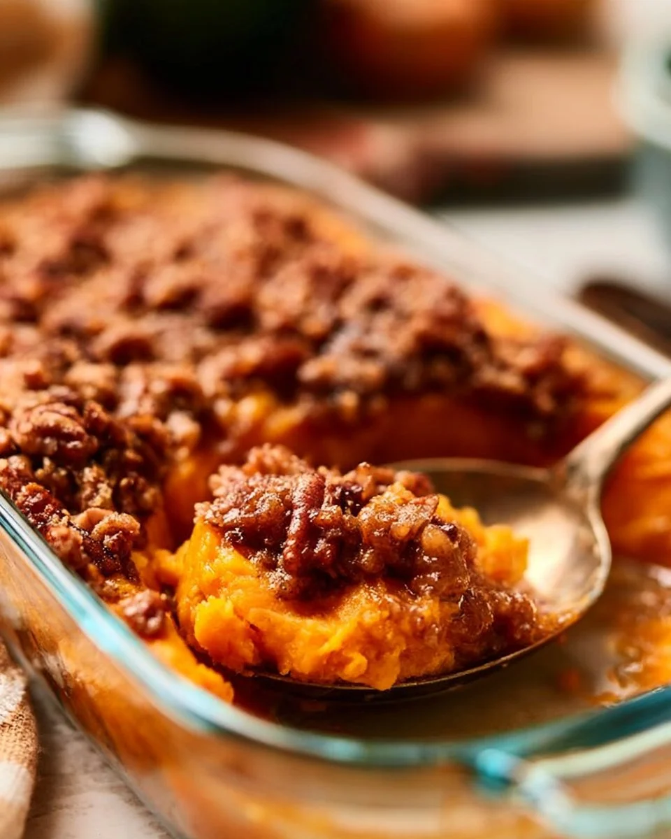 Sweet Potato Casserole with Pecan Praline Topping