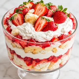 Ultimate strawberry shortcake trifle layered dessert with fresh strawberries and cream